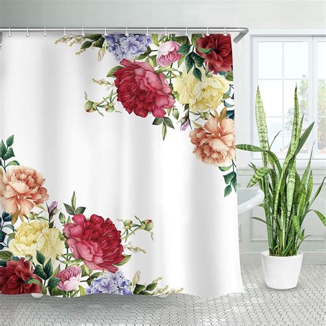 Livilan Floral Shower Curtain Peony Shower Curtain Set
