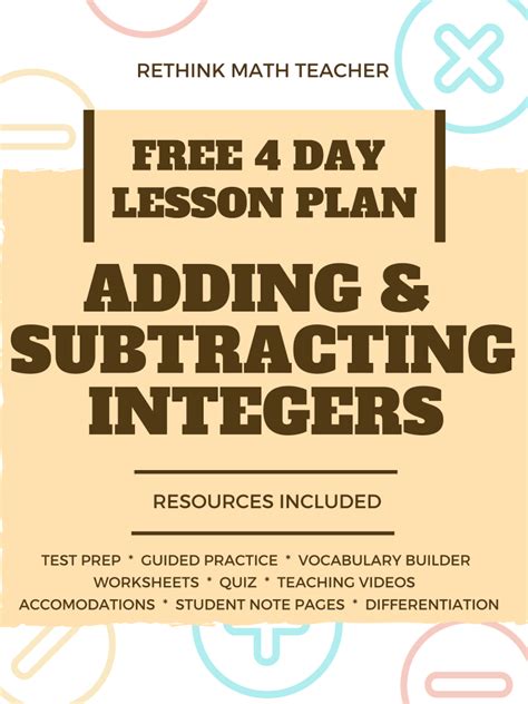 Adding And Subtracting Integers Lesson Plan Free Rethink Math Teacher