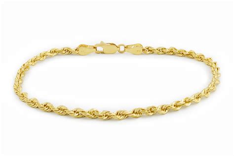 Nuragold 14k Yellow Gold Unisex 3mm Solid Rope Chain Bracelet Or