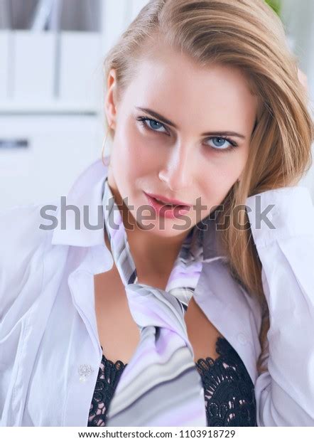 Sexy Secretary Glasses Undresses Office Flirt Stock Photo Edit Now
