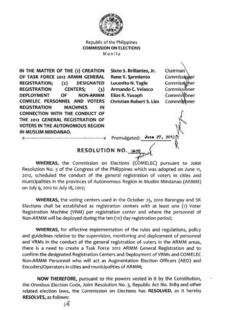 Comelec Resolution No 9478 Pdf Commission On Elections