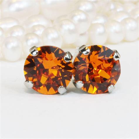 Orange Stud Earrings Tangerine Swarovski Crystal 8mm Studs Orange