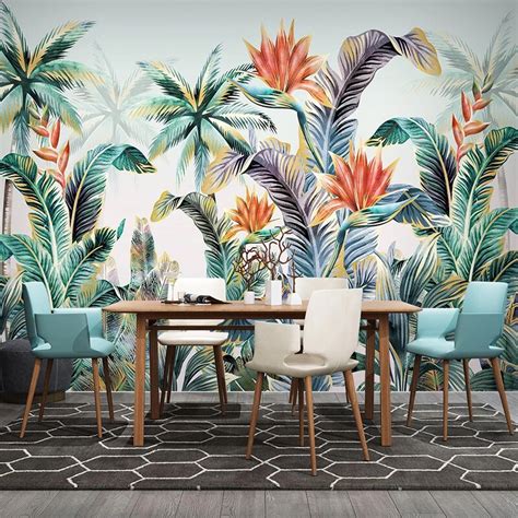 Custom Wallpaper Mural Nordic Style Tropical Plant Leaf Bvm Home