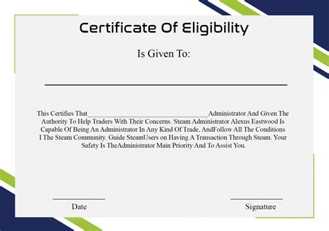 Free Printable Certificate Of Eligibility Sample Templates