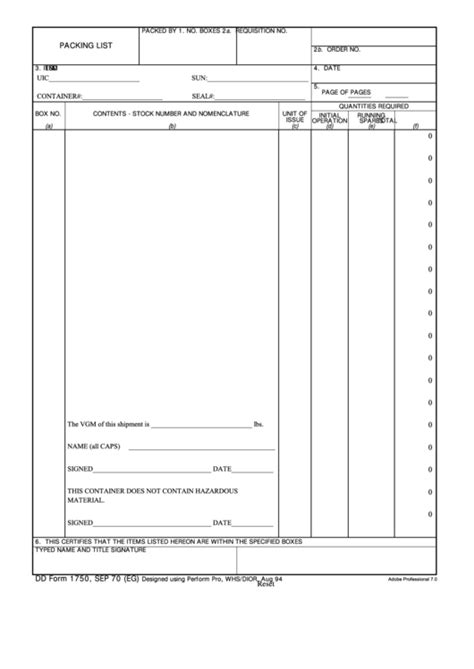 Fillable Dd Form 1750 Packing List Printable Pdf Download