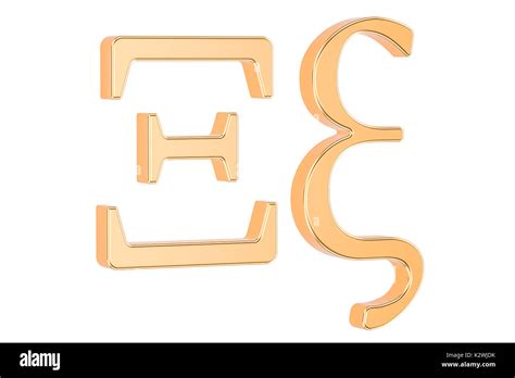 Golden Greek Letter Xi 3d Rendering Isolated On White Background Stock