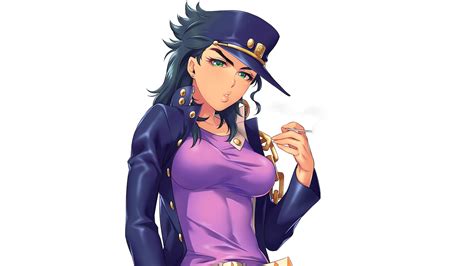 Jojo Jotaro Kujo With Blue Coat And Blue Hat With White Background Hd Anime Wallpapers Hd