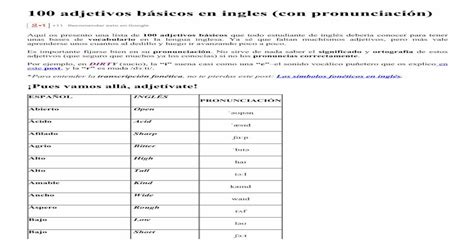 100 Adjetivos Básicos En Ingles Con Pronunciación Pdf Document