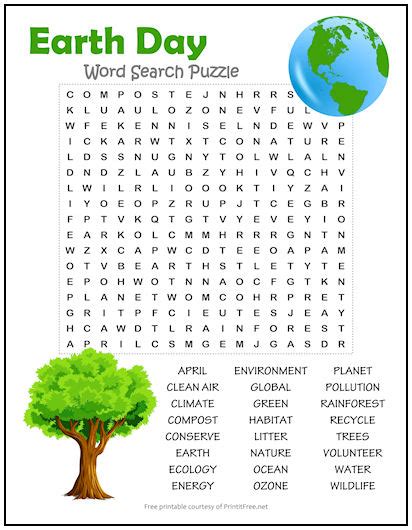 Earth Day Word Search Puzzle Print It Free