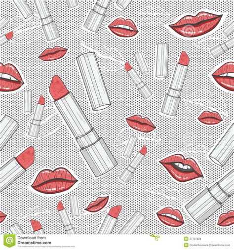 Lips And Lipsticks Beauty Seamless Pattern Stock Vector Illustration