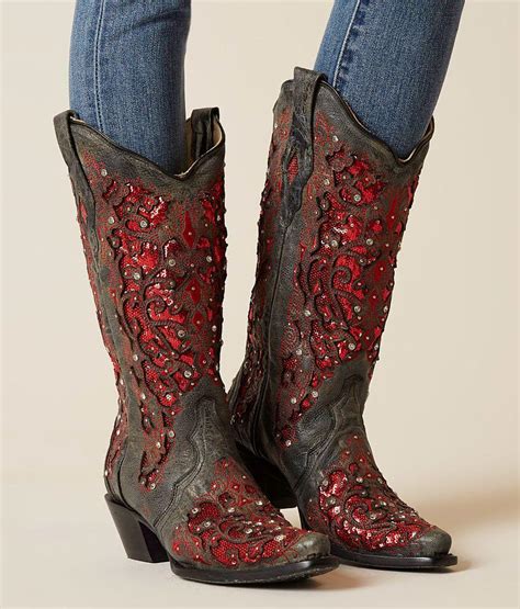 Corral Rhinestone Leather Western Boot Womens Shoes In Ld Grey Buckle