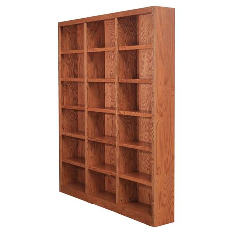 Traditional 84 Tall 18 Shelf Triple Wide Wood Bookcase In Dry Oak
