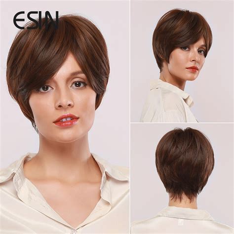 Esin Synthetic Natural Black Straight Wigs With Bangs For Women Heat