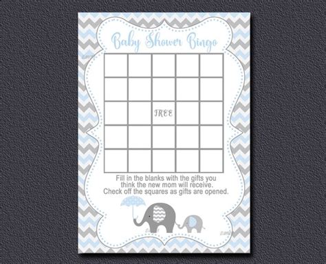 Elephant Baby Shower Bingo Game Printable Bingo Card Boy Etsy