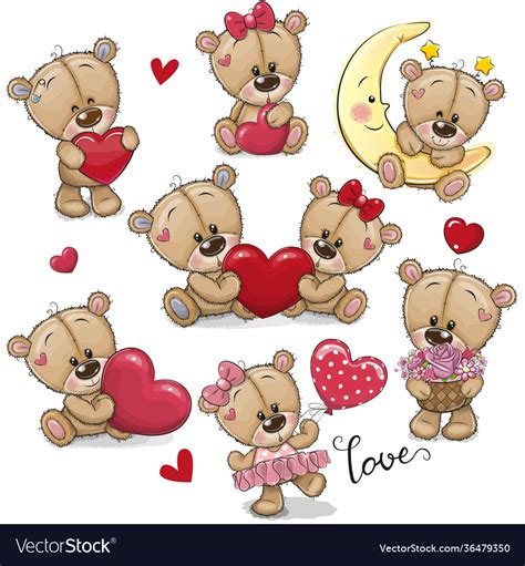 Set Cute Cartoon Teddy Bear Royalty Free Vector Image