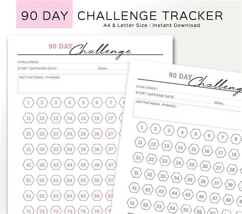 90 Day Challenge Printable Workout Calendar Fitness Tracker Etsy 90