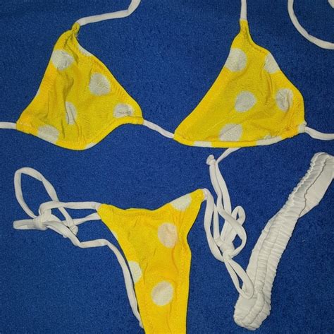 Handmade By Fluid Designs Swim Itsy Bitsy Teeny Yellow Polka Dot Bikini Lot 58 Poshmark