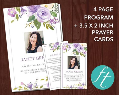 4 Page Lilac Bouquet Funeral Program Template Prayer Card Funeral