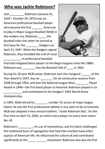 Jackie Robinson Cloze Activity Teaching Resources