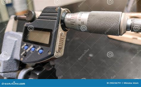Close Up Of Scale Thimble Micrometer Electronic Device Stock Image