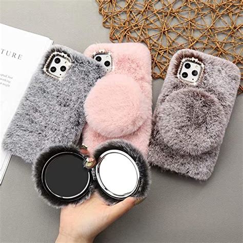 lapopnut 3 pack for iphone 11 case girls women plush case soft fluffy faux rabbit fur cover with