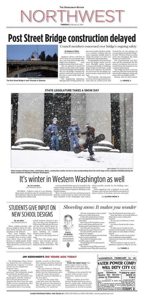 Northwest Front Page For Feb 12 2019 The Spokesman Review