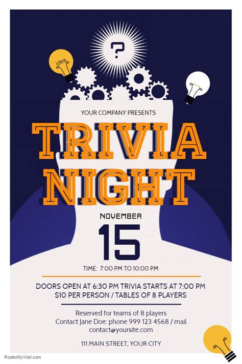 Trivia Flyer Trivia Night Fundraising Poster Trivia Night Flyer