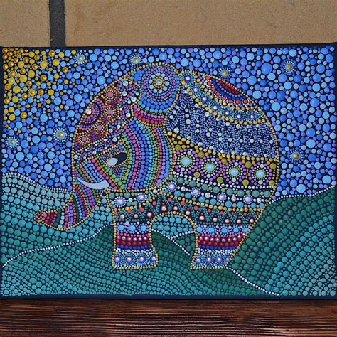 Hand Painted Dotted Elephant Symbolic Dot Painting Energetic Dot