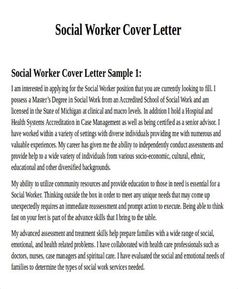 Free 5 Sample Social Worker Cover Letters In Pdf Ms Word