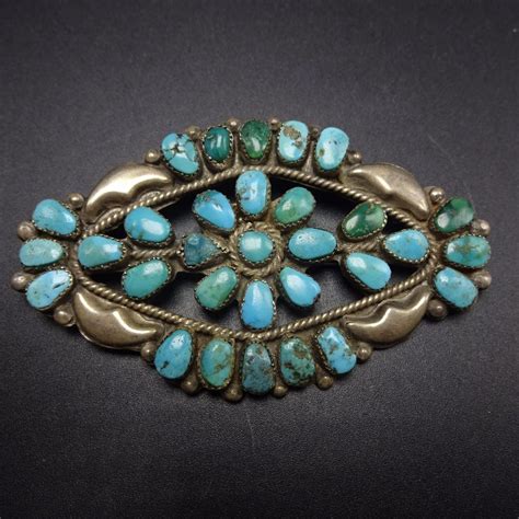 Vintage Navajo Sterling Silver Turquoise Cluster Pin Brooch Ebay