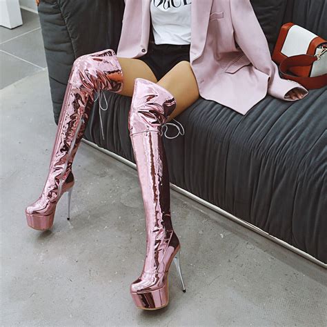 Sexy Women Shiny Leather Over Knee High Thigh Boots Stiletto High Heel