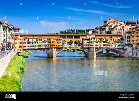 Florence Italy River Arno And Famous Bridge Ponte Vecchio At Sunset