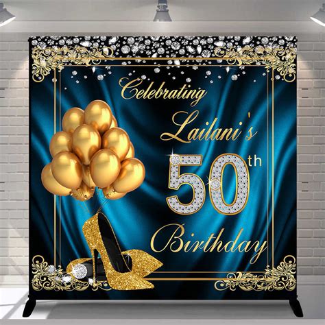 50th Birthday Party Banner Backdrop Women Fifty Sparkly High Heels Bal