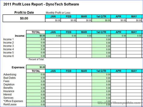 Profit Loss Report Spreadsheet 70 Free Download