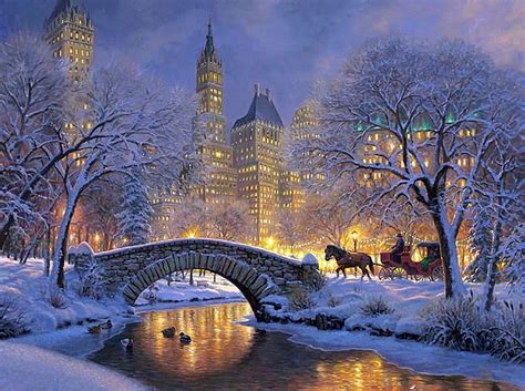 Winter Night In Central Park Pretty Colorful New York Holidays