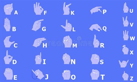 Sign Language Alphabet Between A To Z For Communication Vector Illustration Eps10 Stock Vector