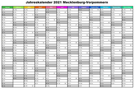 Nachstehend finden sie die kalender für 2021 für deutschland und alle bundesländer zum ausdrucken. Jahreskalender 2021 Mecklenburg-Vorpommern Mit Ferien und ...