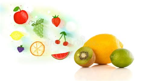 Frutas Coloridas Con Las Frutas Ilustradas Dibujadas Mano Foto De