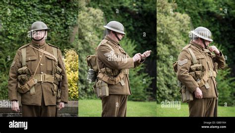Reenactor In British Army Battledress From World War One Stock Photo
