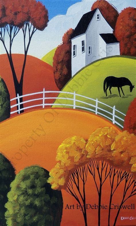 Color Me Country Folk Art Landscape By Debbie Criswell Horse Naive