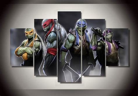 Teenage Mutant Ninja Turtles Movie 5pc Framed Oil Painting Wall Decor