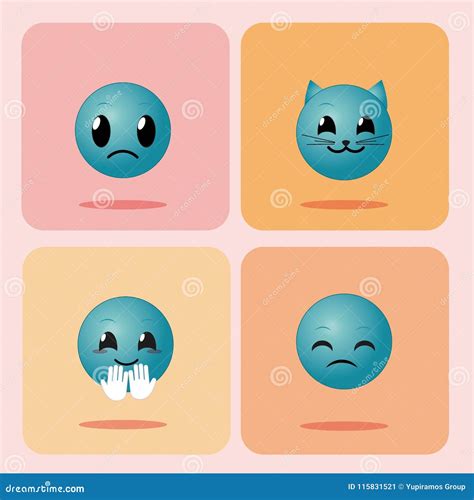 Sistema De Emojis En Iconos De Los Cuadrados Ilustración Del Vector