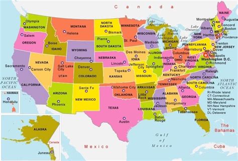Color Map Of The United States With Capitals Map Of The United States