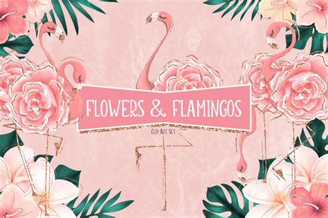 Tropical Flowers And Flamingos Clip Art By Pretty Little