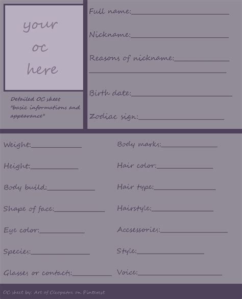 Is Very Helpful For A Profile For Your Oc Character Sheet Writing Character Sheet Template