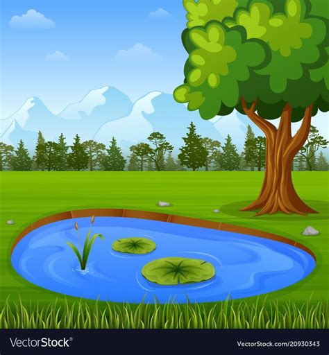 Beautiful Nature With Water Pond Vector Image On With Images Farm