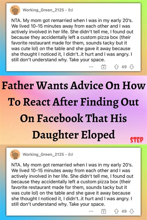 father wants advice on how to react after finding out on facebook that his daughter eloped artofit