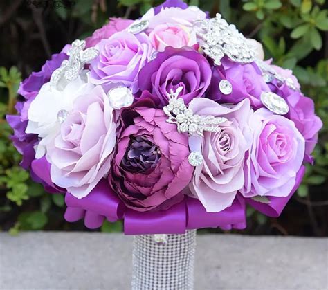 Azirtips Silk Purple Flowers For Wedding 1pcs 25 Heads Romatic