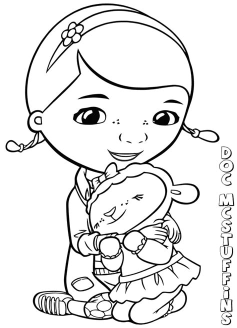 Grab some crayons and download some of these 1000 free disney coloring pages. Doc McStuffins Hugs Lambie Coloring Page - Free Printable ...