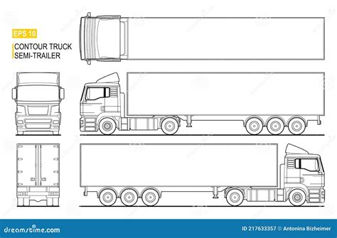 Contour Semi Trailer Truck Vector For Coloring Book Isolated Lorry